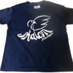 A blue t - shirt with a white dove on it.