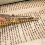 A hand holding a scroll of a hebrew text.