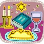 A clipart of a jewish table with a candle and a book.