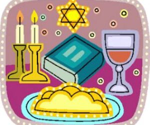 A clipart of a jewish table with a candle and a book.