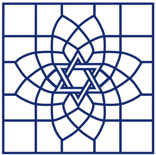 An illustration of a star of david in a stained glass window.