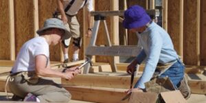 A group of people working on construction.