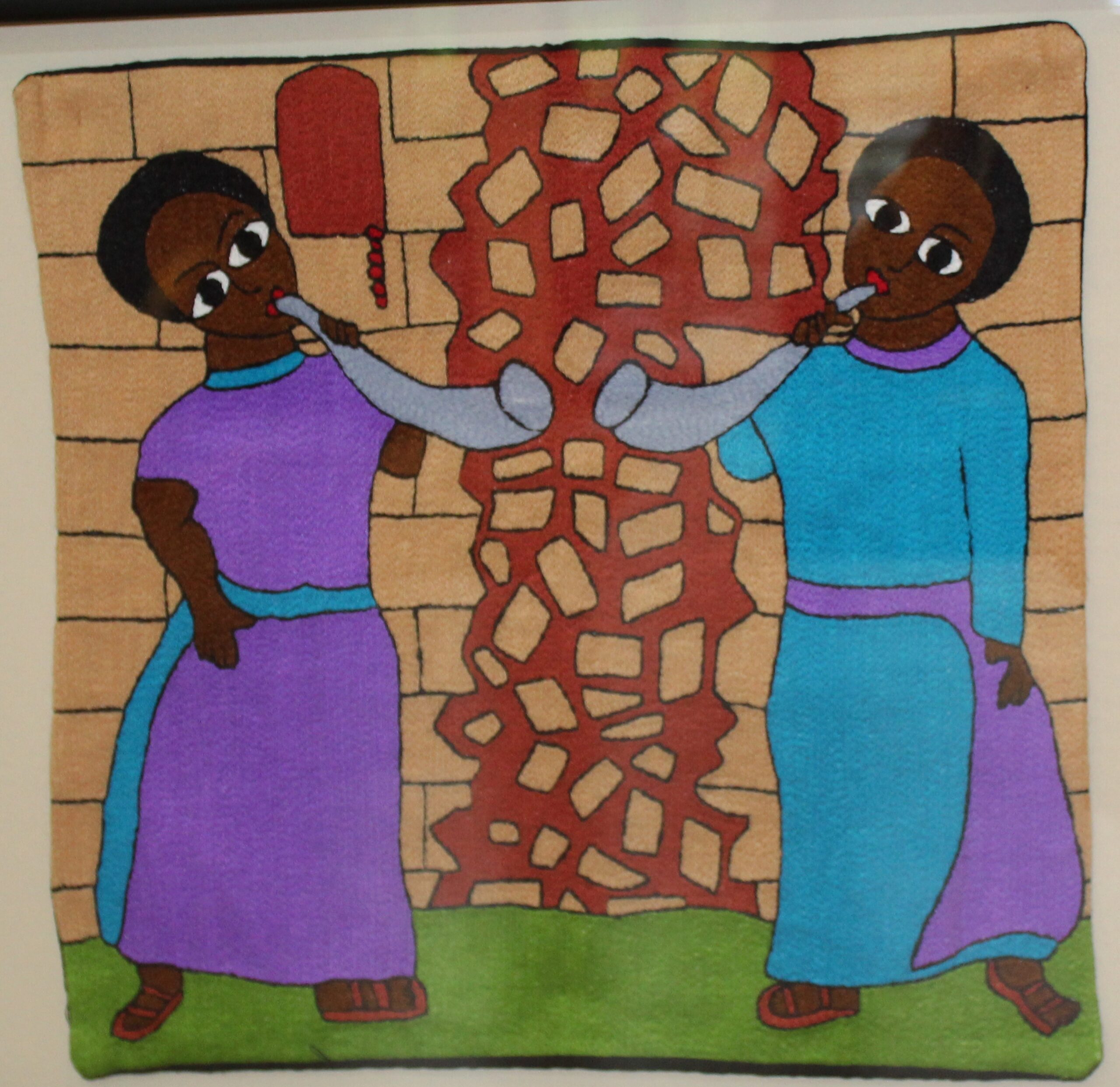 A painting of two people standing next to each other.