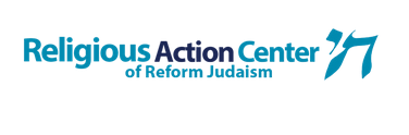 A blue and white logo for the us action center of reform judaism.
