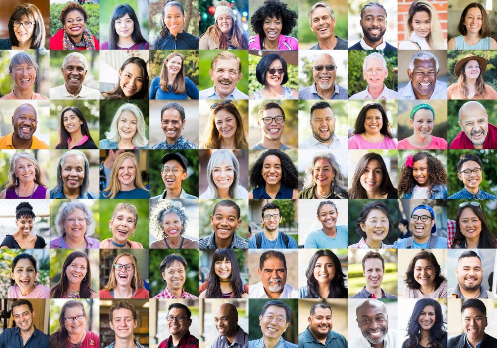 A collage of many different people smiling for the camera.