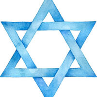 A blue star of david with the center in the shape of a triangle.